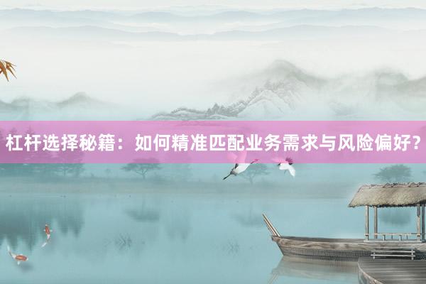 杠杆选择秘籍：如何精准匹配业务需求与风险偏好？