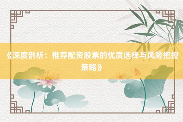 《深度剖析：推荐配资股票的优质选择与风险把控策略》