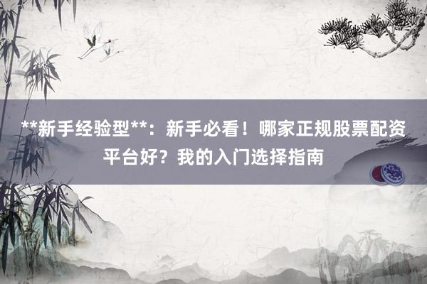 **新手经验型**：新手必看！哪家正规股票配资平台好？我的入门选择指南