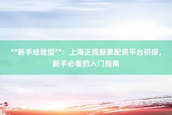 **新手经验型**：上海正规股票配资平台初探，新手必看的入门指南