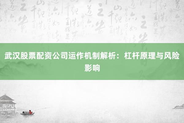 武汉股票配资公司运作机制解析：杠杆原理与风险影响