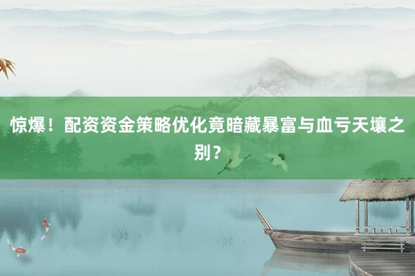 惊爆！配资资金策略优化竟暗藏暴富与血亏天壤之别？