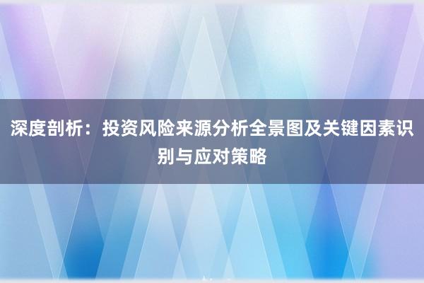 深度剖析：投资风险来源分析全景图及关键因素识别与应对策略