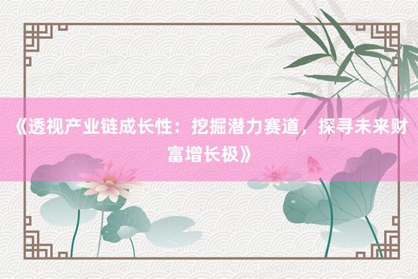 《透视产业链成长性：挖掘潜力赛道，探寻未来财富增长极》