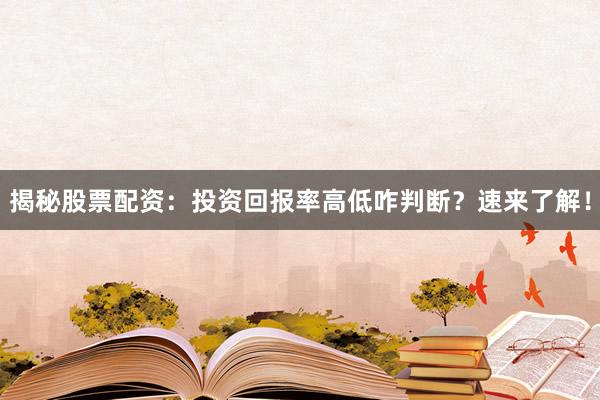 揭秘股票配资：投资回报率高低咋判断？速来了解！